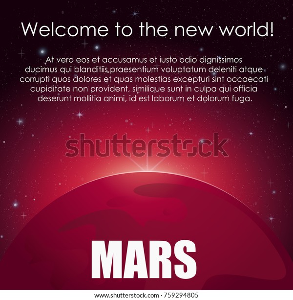 Vector\
illustration Mars planet and bright star behind in space. Abstract\
scientific background with place for\
text.