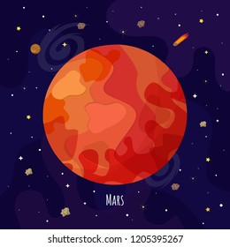 Vector illustration of Mars planet. Kids illustration.
