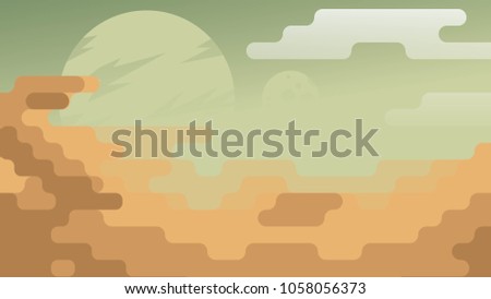 Vector illustration of Mars planet landscape. Alien desert planet. 