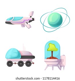 Vector illustration of mars and space icon. Set of mars and planet stock vector illustration.