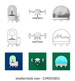 Vector illustration of mars and space icon. Set of mars and planet vector icon for stock.