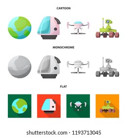 Vector illustration of mars and space icon. Set of mars and planet stock symbol for web.