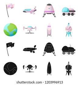 Vector illustration of mars and space icon. Set of mars and planet stock vector illustration.