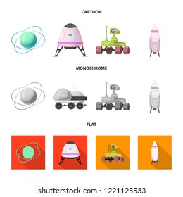 Vector illustration of mars and space icon. Set of mars and planet stock vector illustration.