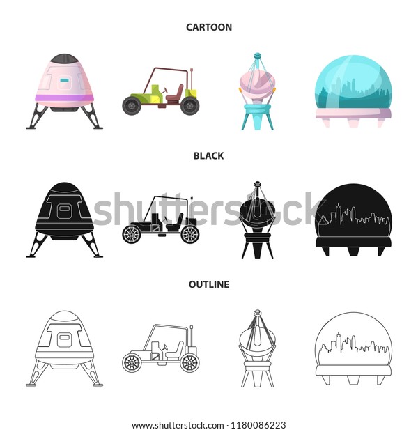 Vector illustration of mars and space\
icon. Set of mars and planet vector icon for\
stock.