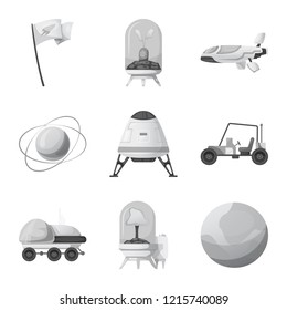 Vector illustration of mars and space logo. Set of mars and planet stock symbol for web.