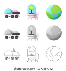 Vector illustration of mars and space sign. Set of mars and planet vector icon for stock.