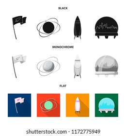 Vector illustration of mars and space sign. Set of mars and planet vector icon for stock.