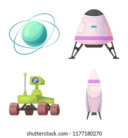 Vector illustration of mars and space sign. Set of mars and planet vector icon for stock.