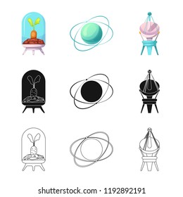 Vector illustration of mars and space sign. Collection of mars and planet stock symbol for web.