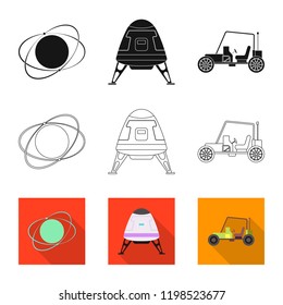 Vector illustration of mars and space sign. Set of mars and planet vector icon for stock.