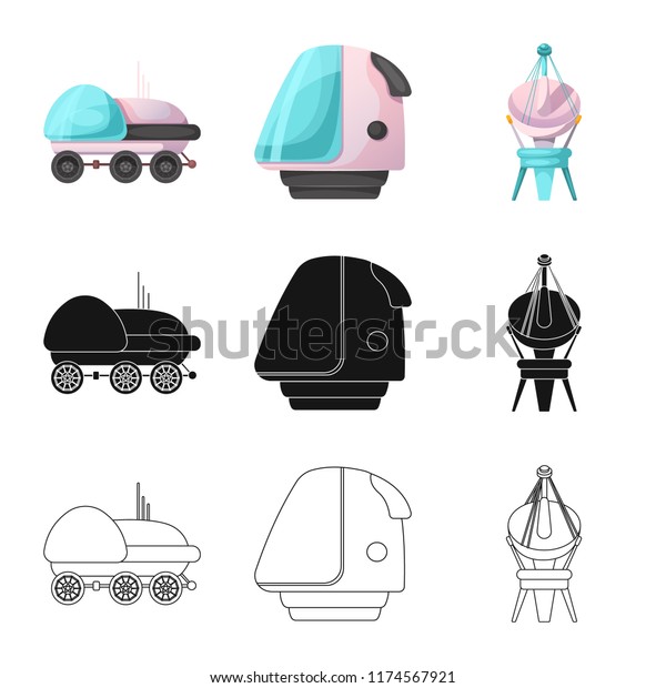 Vector illustration of mars and space\
sign. Set of mars and planet vector icon for\
stock.