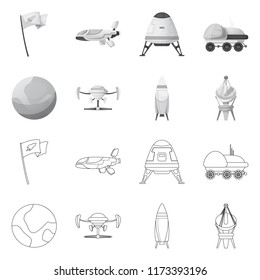 Vector illustration of mars and space symbol. Set of mars and planet vector icon for stock.