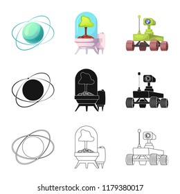 Vector illustration of mars and space symbol. Set of mars and planet stock symbol for web.