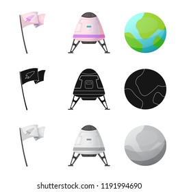 Vector illustration of mars and space symbol. Set of mars and planet stock vector illustration.