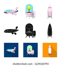 Vector illustration of mars and space symbol. Set of mars and planet stock symbol for web.