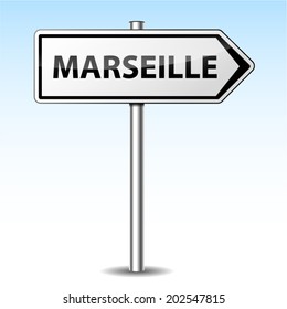 Vector illustration of marseille directional sign on sky background