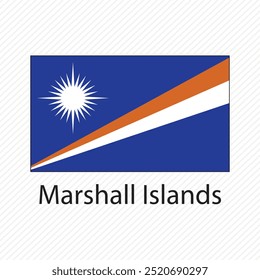 Ilustración vectorial con la bandera nacional de las Islas Marshall con la forma del mapa de las Islas Marshall (simplificado). Sombra de volumen en el mapa