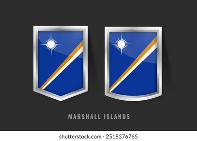 Ilustração vetorial do logotipo do rótulo MARSHALL. Sinal de emblema MARSHALL MARSHALL com bandeira, modelo de banners de rótulo de produto marshallian.