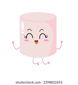 Ilustración vectorial del personaje malvavisco con expresión curiosa linda, fresco, divertido, malvavisco aislado en fondo blanco, simple estilo mínimo, para colección de mascotas, emoticono. salto feliz