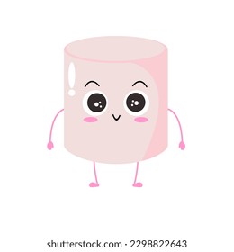 Vector illustration of marshmallow character with cute smile expression, cool, funny, marshmallow isolated on white background, simple minimal style, cute for mascot collection, emoticon. 