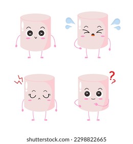 Vector illustration of marshmallow character with cute expression, cool, funny, set of marshmallow isolated on white background, simple minimal style, cute for mascot collection or  emoticon