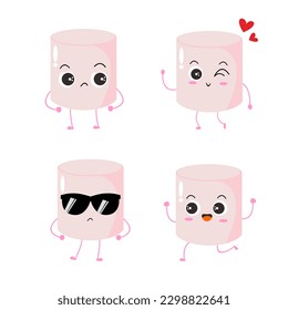 Vector illustration of marshmallow character with various cute expression, cool, set of marshmallow isolated on white background, simple minimal style, cute for mascot collection, emoticon, funny