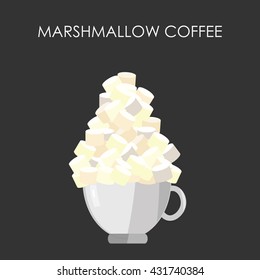 vector illustration / marshmallow coffee mug / cup of drink with marshmallows on the top