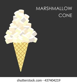 vector illustration / marshmallow dessert / waffle cone with marshmallows on the top