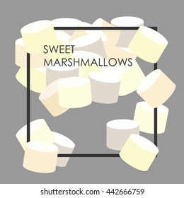 vector illustration / marshmallow filled background with frame / pastel light fluffy soft pattern for wallpaper 
