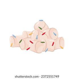 Vector illustration of marshmallows in flat style on a white background. Marshmallow with sprinkles. Topping for hot drinks.