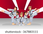A vector illustration of martial art banner with kids practicing karate