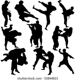 Vector illustration of Martial Arts Silhouette. This file is vector for easy editing.