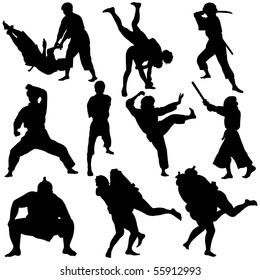 Vector Illustration Of Martial Arts Silhouette.