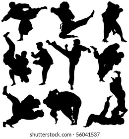 Vector Illustration Of Martial Arts Silhouette