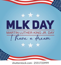 Vector illustration for Martin Luther King Jr. Day on an abstract background with stars and American flags.