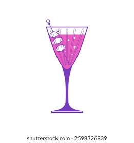 A vector illustration of a martini cocktail in a glass, in a minimalist decorative style