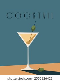 Vector illustration. Martini cocktail poster, banner, postcard. Vintage style.