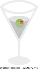 Vector illustration of a martini glass. Alcoholic drink, with olives. Pubs.