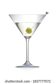 Vector illustration of a martini glass with a green olive.