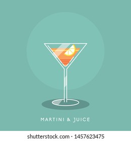 vector illustration with Martitni and juice cocktail. flat graphic. alcohol drink in glass