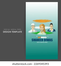 Vector illustration of Martyrs' Day social media story feed  mockup set template written in Hindi text means  Martyrs' Day