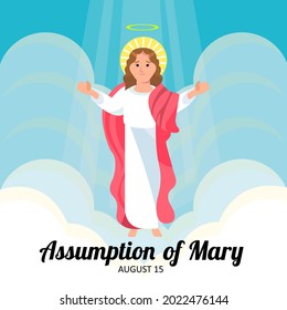 Vector illustration of mary for the Assumption of Mary day greeting in flat vector style. Virgin Mary icon vector. Assumption of Mary Poster, August 15. Important day