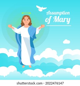 Vector illustration of mary for the Assumption of Mary day greeting in flat vector style. Virgin Mary icon vector. Assumption of Mary Poster, August 15. Important day