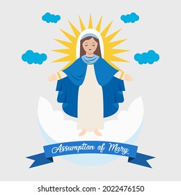 Vector illustration of mary for the Assumption of Mary day greeting in flat vector style. Virgin Mary icon vector. Assumption of Mary Poster, August 15. Important day