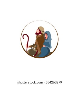 Vector illustration of Mary and Joseph, isolated on white.