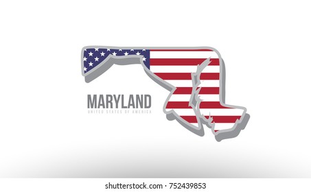 Vector illustration of maryland county state with US united states flag as a texture suitable for a map logo or design purposes