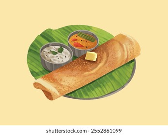 Ilustración vectorial de Masala Dosa. comida del sur de la India. Ilustración vectorial Dosa.