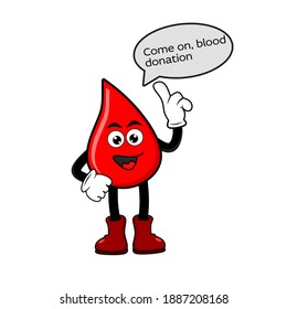 Vector illustration mascot blood caption " come on, donations blood " 