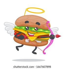 vector illustration of mascot or burger character wearing cupid costume